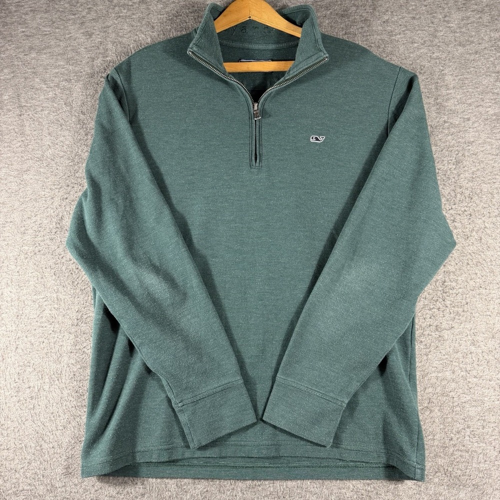 Vineyard Vines Logo Green 1/4 Zip L/S Sweater Mens Large Preppy Frat Boy College